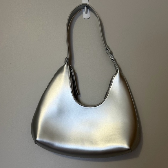 Madison West Handbags - Madison West Metallic Silver Shoulder Bag
